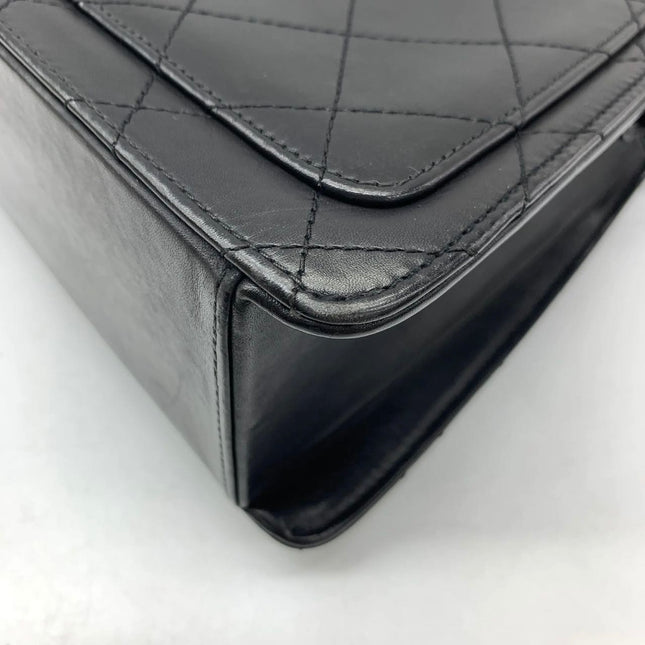 Chanel Vintage Kelly Style Black Leather Shoulder Bag Diamond Stitch Medium