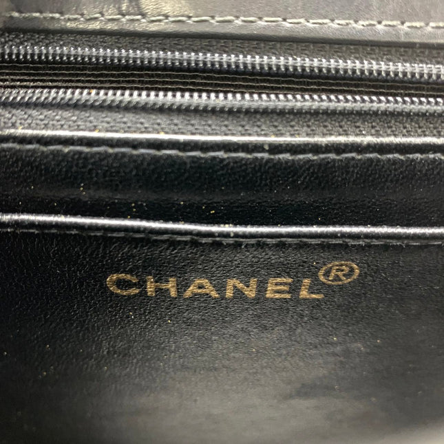 Chanel Vintage Kelly Style Black Leather Shoulder Bag Diamond Stitch Medium