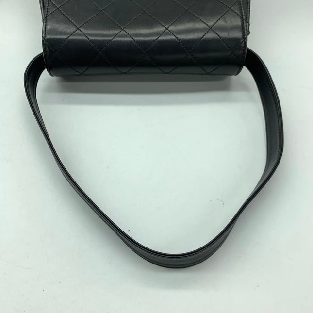 Chanel Vintage Kelly Style Black Leather Shoulder Bag Diamond Stitch Medium