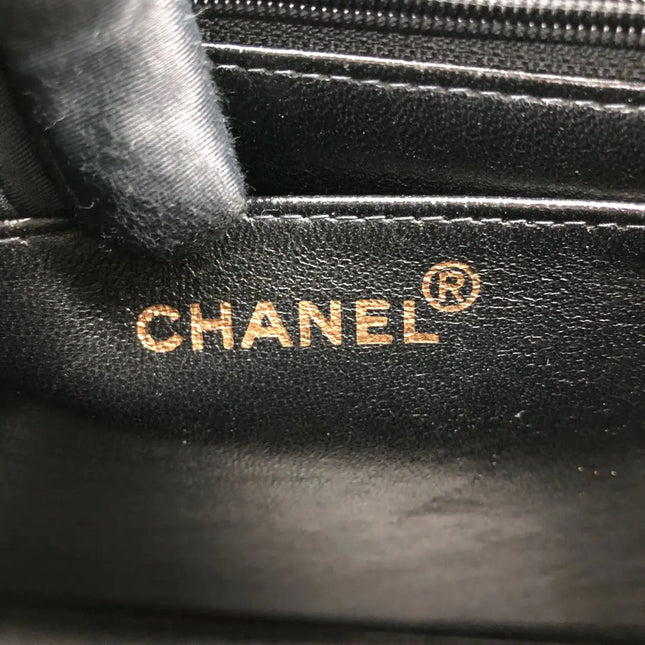 Chanel Vintage Kelly Style Black Leather Shoulder Bag Diamond Stitch Medium