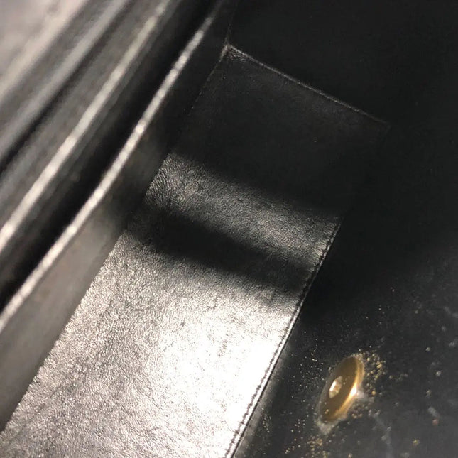 Chanel Vintage Kelly Style Black Leather Shoulder Bag Diamond Stitch Medium