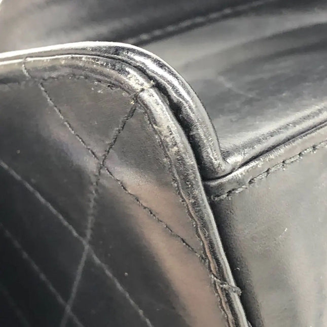 Chanel Vintage Kelly Style Black Leather Shoulder Bag Diamond Stitch Medium