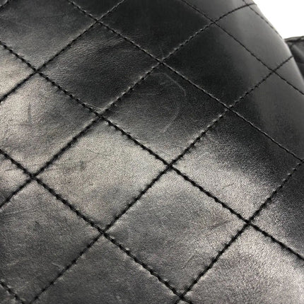 Chanel Vintage Kelly Style Black Leather Shoulder Bag Diamond Stitch Medium
