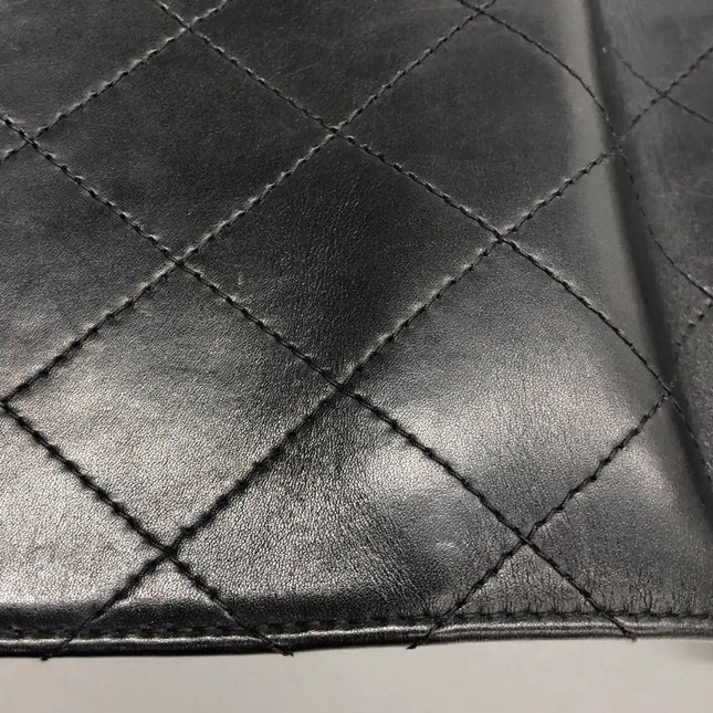 Chanel Vintage Kelly Style Black Leather Shoulder Bag Diamond Stitch Medium