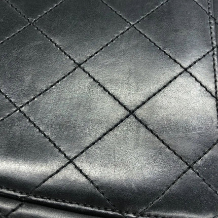 Chanel Vintage Kelly Style Black Leather Shoulder Bag Diamond Stitch Medium