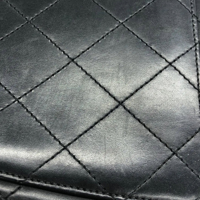 Chanel Vintage Kelly Style Black Leather Shoulder Bag Diamond Stitch Medium