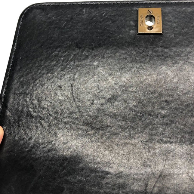 Chanel Vintage Kelly Style Black Leather Shoulder Bag Diamond Stitch Medium