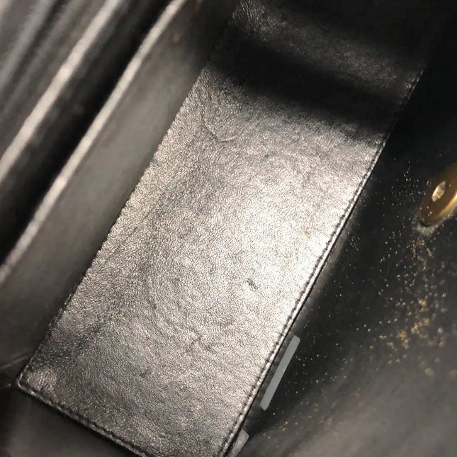 Chanel Vintage Kelly Style Black Leather Shoulder Bag Diamond Stitch Medium