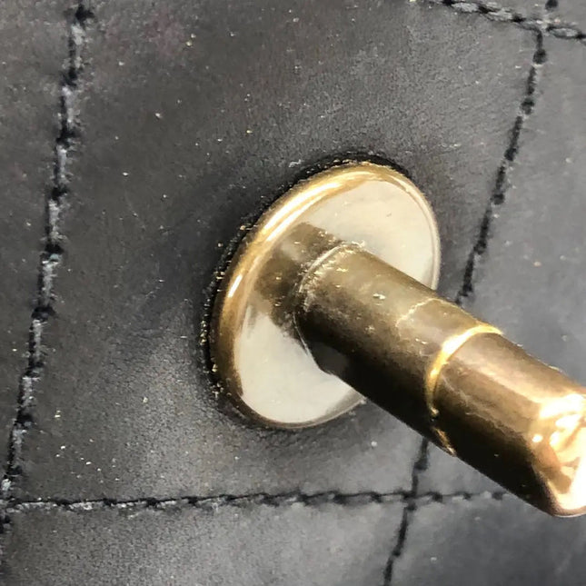 Chanel Vintage Kelly Style Black Leather Shoulder Bag Diamond Stitch Medium