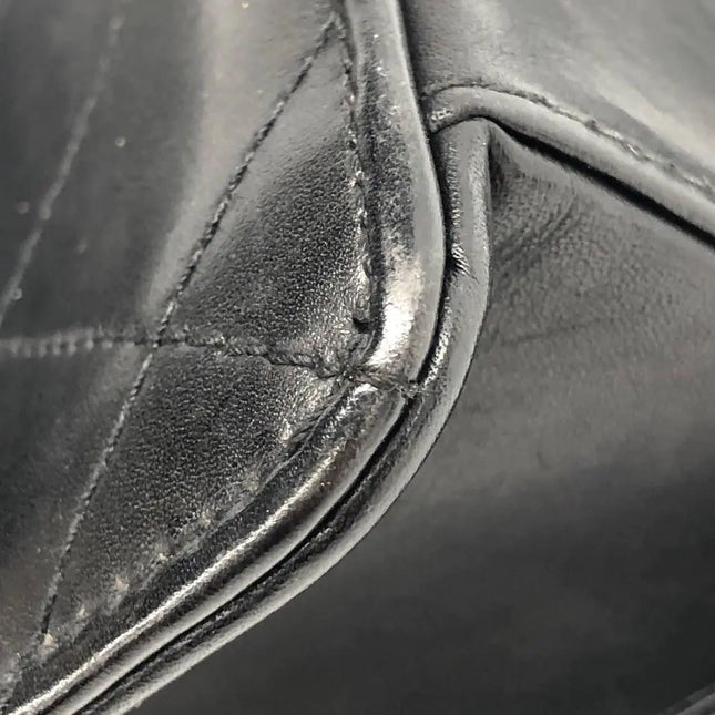 Chanel Vintage Kelly Style Black Leather Shoulder Bag Diamond Stitch Medium