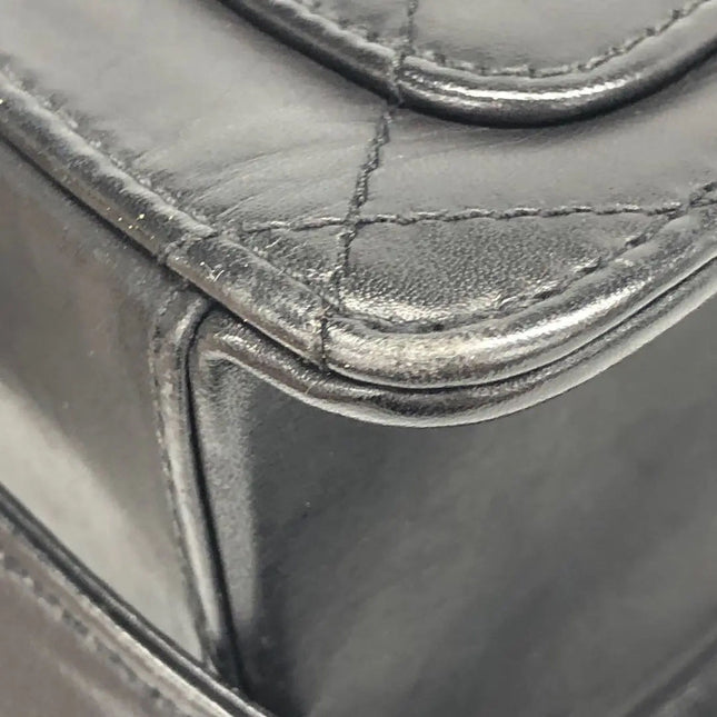 Chanel Vintage Kelly Style Black Leather Shoulder Bag Diamond Stitch Medium