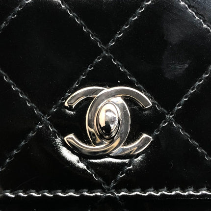 Chanel Vintage Kelly Style Mini Black Patent Leather Shoulder Bag Diamond Stitch