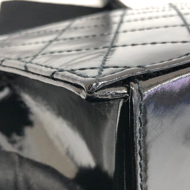 Chanel Vintage Kelly Style Mini Black Patent Leather Shoulder Bag Diamond Stitch