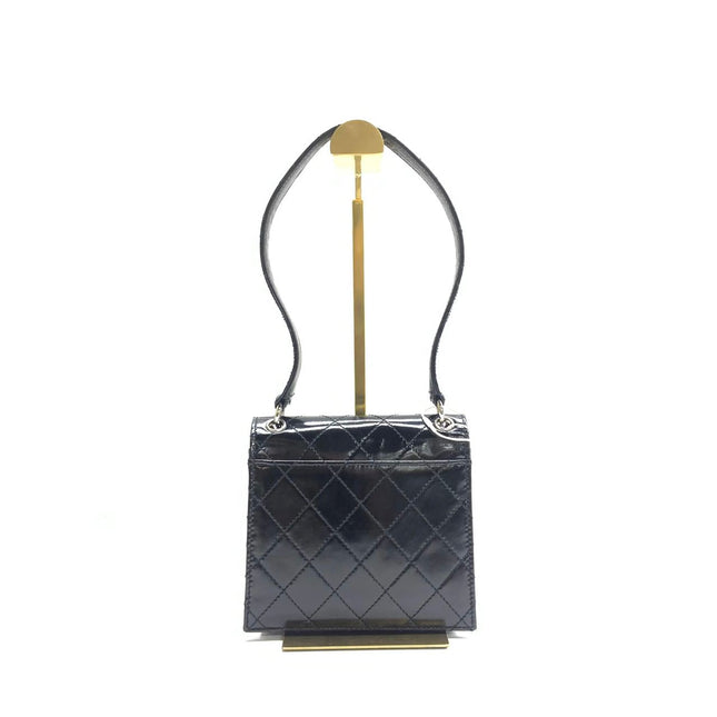 Chanel Vintage Kelly Style Mini Black Patent Leather Shoulder Bag Diamond Stitch