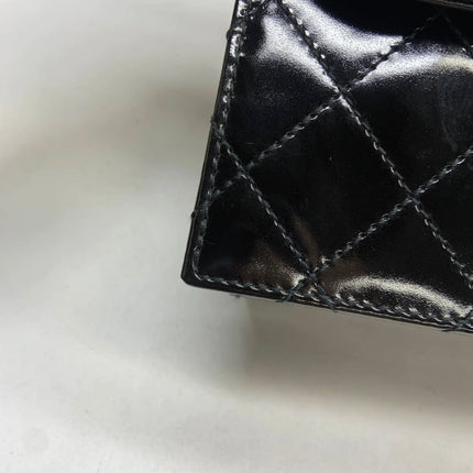 Chanel Vintage Kelly Style Mini Black Patent Leather Shoulder Bag Diamond Stitch