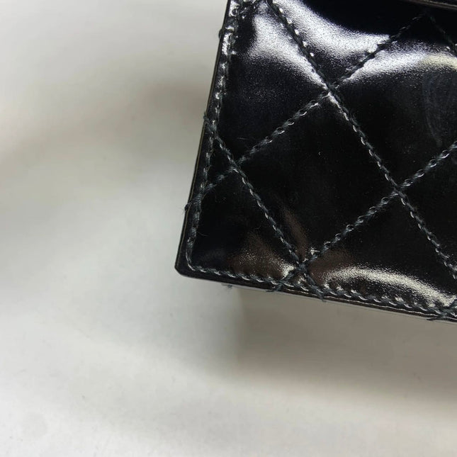 Chanel Vintage Kelly Style Mini Black Patent Leather Shoulder Bag Diamond Stitch