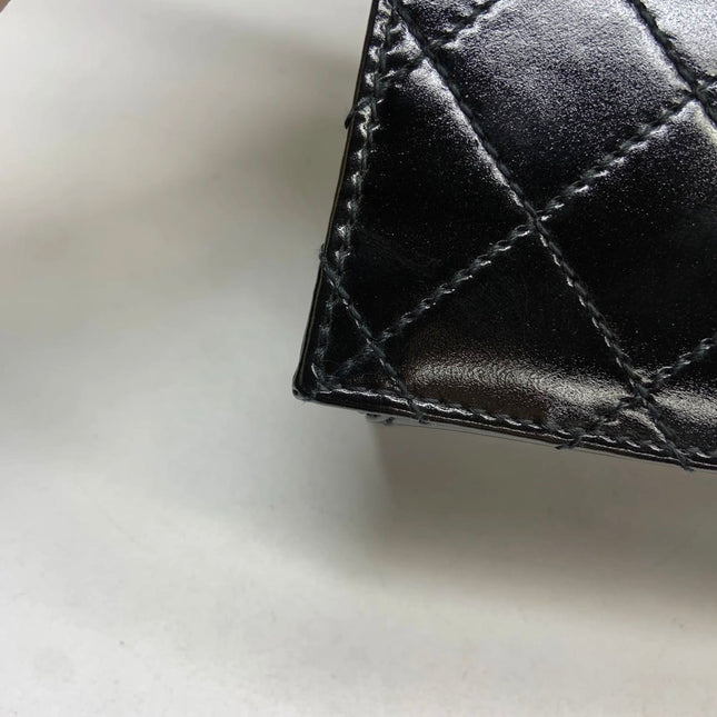 Chanel Vintage Kelly Style Mini Black Patent Leather Shoulder Bag Diamond Stitch