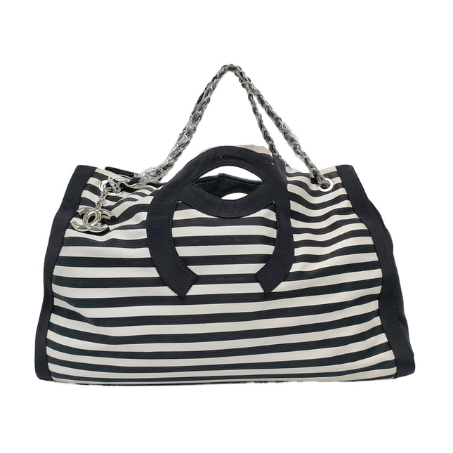 Chanel Cambon Large Navy Striped Canvas Tote Bag-Luxbags
