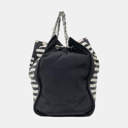 Chanel Cambon Large Navy Striped Canvas Tote Bag