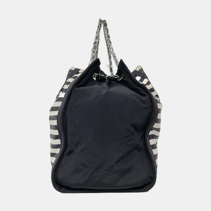 Chanel Cambon Large Navy Striped Canvas Tote Bag