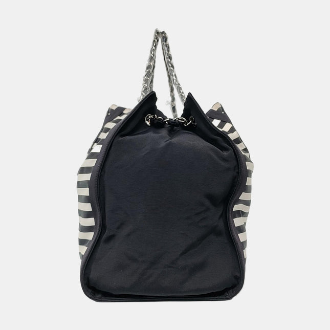 Chanel Cambon Large Navy Striped Canvas Tote Bag