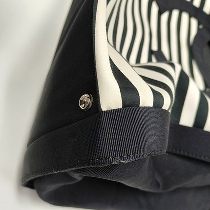 Chanel Cambon Large Navy Striped Canvas Tote Bag