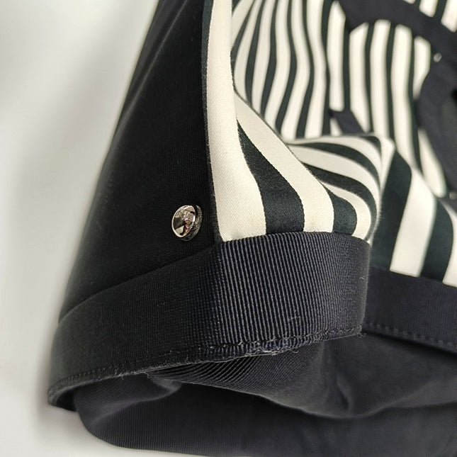 Chanel Cambon Large Navy Striped Canvas Tote Bag