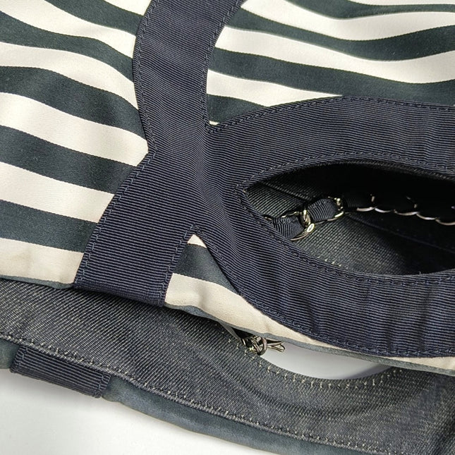 Chanel Cambon Large Navy Striped Canvas Tote Bag
