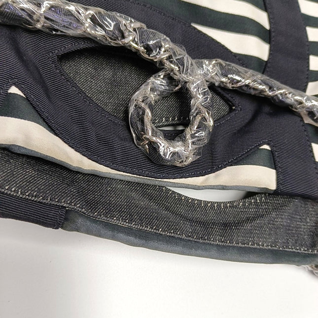 Chanel Cambon Large Navy Striped Canvas Tote Bag