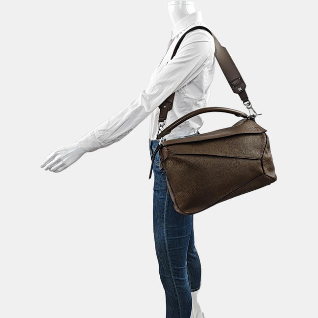 Loewe Puzzle Edge Large Dark Brown Grained Leather