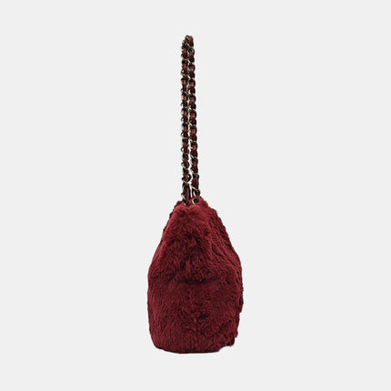 Chanel Burgundy Fur Shoulder Bag Gold Hardware