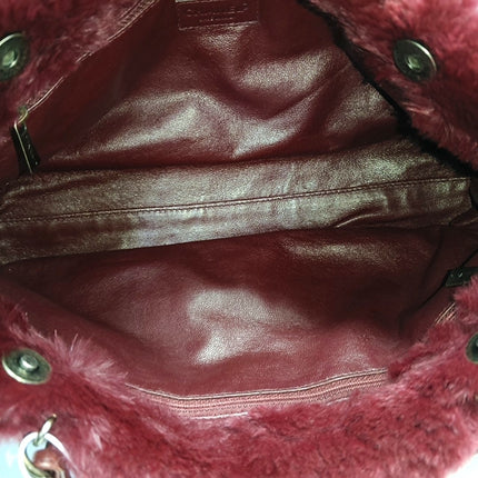 Chanel Burgundy Fur Shoulder Bag Gold Hardware