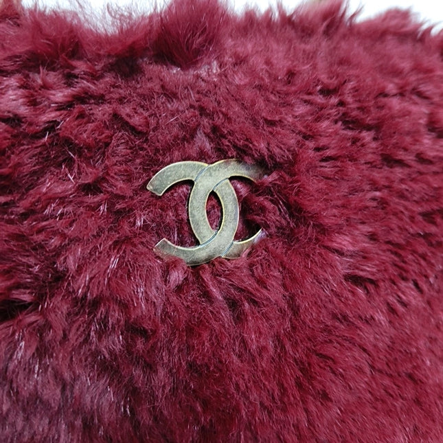 Chanel Burgundy Fur Shoulder Bag Gold Hardware