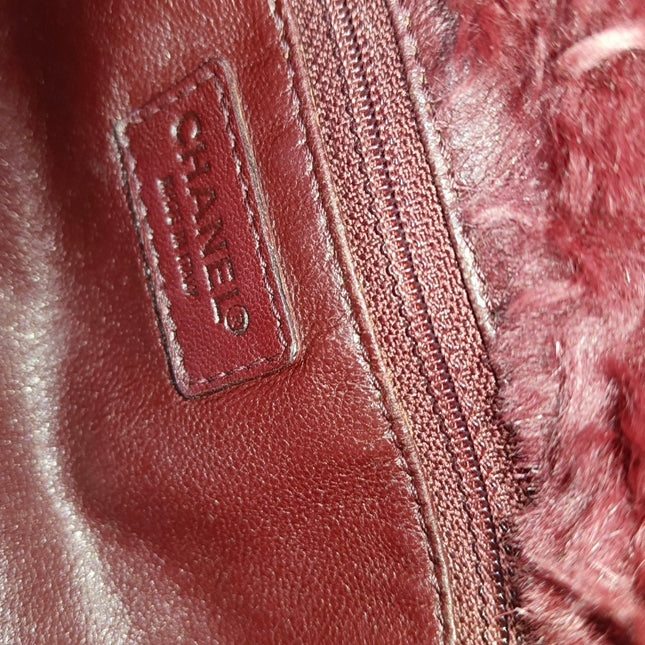 Chanel Burgundy Fur Shoulder Bag Gold Hardware