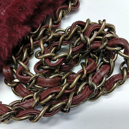 Chanel Burgundy Fur Shoulder Bag Gold Hardware