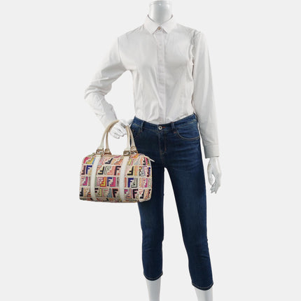 Fendi Boston Top Handle Bag Multicolor Painted Monogram Print