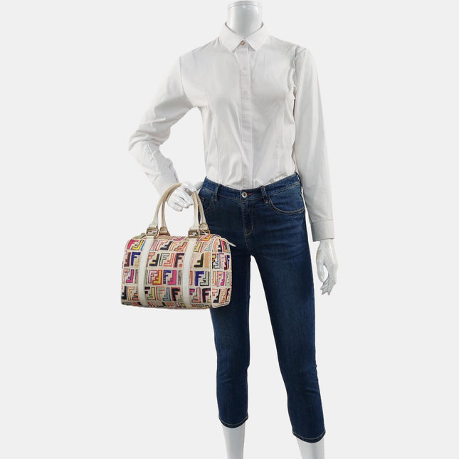 Fendi Boston Top Handle Bag Multicolor Painted Monogram Print