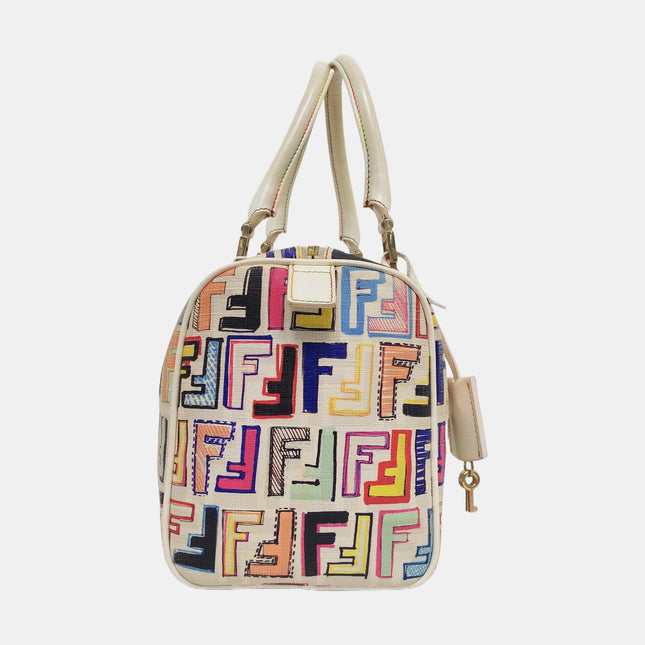 Fendi Boston Top Handle Bag Multicolor Painted Monogram Print