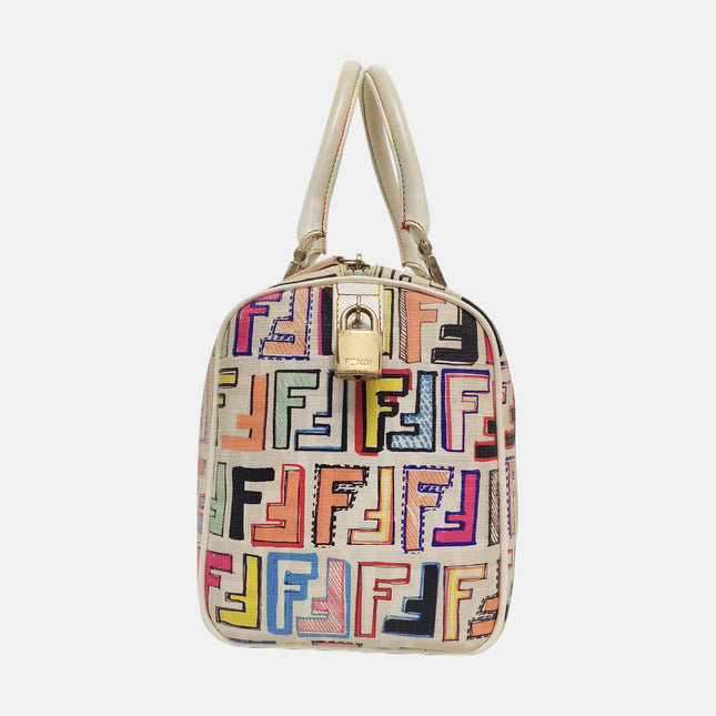Fendi Boston Top Handle Bag Multicolor Painted Monogram Print