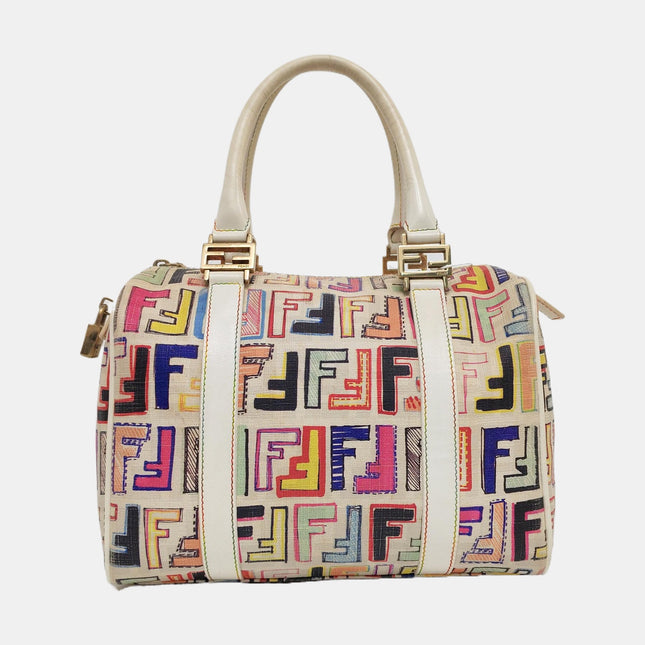 Fendi Boston Top Handle Bag Multicolor Painted Monogram Print