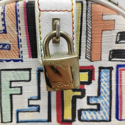 Fendi Boston Top Handle Bag Multicolor Painted Monogram Print