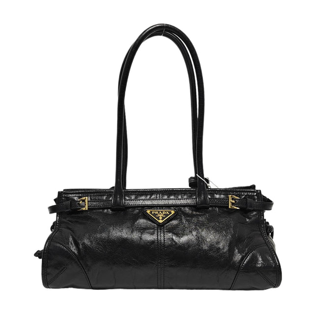 Prada Bonnie Medium Soft Lux Black Shiny Calfskin Leather Shoulder Bag-Luxbags