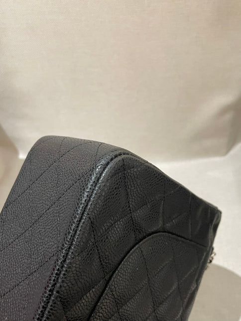 Chanel Classic Flap Jumbo 2014 Black Caviar Leather Double Flap Silver Hardware