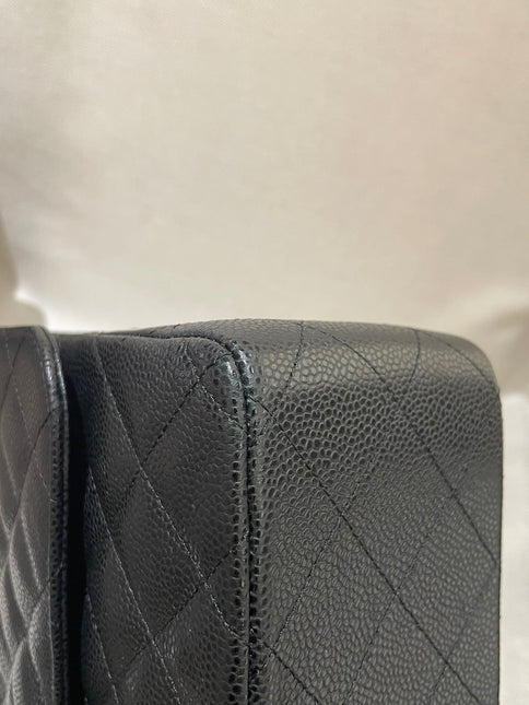 Chanel Classic Flap Jumbo 2014 Black Caviar Leather Double Flap Silver Hardware