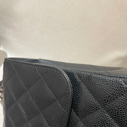 Chanel Classic Flap Jumbo 2014 Black Caviar Leather Double Flap Silver Hardware