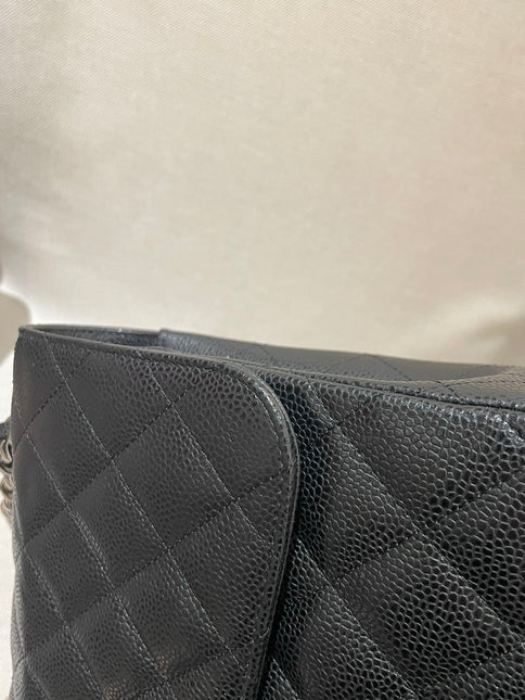 Chanel Classic Flap Jumbo 2014 Black Caviar Leather Double Flap Silver Hardware