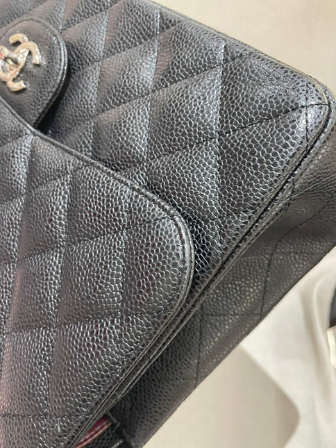 Chanel Classic Flap Jumbo 2014 Black Caviar Leather Double Flap Silver Hardware