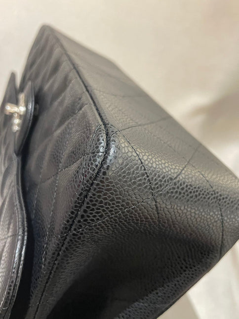 Chanel Classic Flap Jumbo 2014 Black Caviar Leather Double Flap Silver Hardware