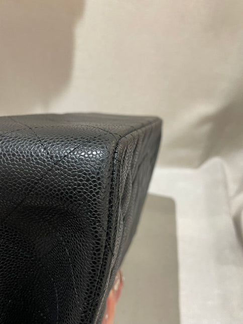 Chanel Classic Flap Jumbo 2014 Black Caviar Leather Double Flap Silver Hardware