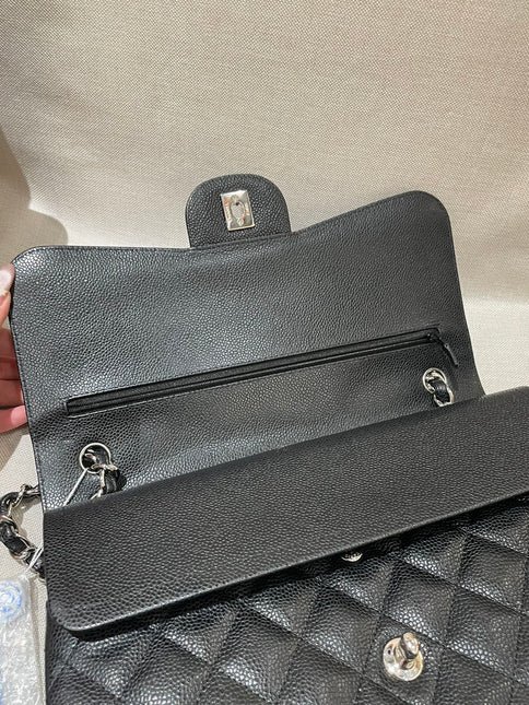 Chanel Classic Flap Jumbo 2014 Black Caviar Leather Double Flap Silver Hardware